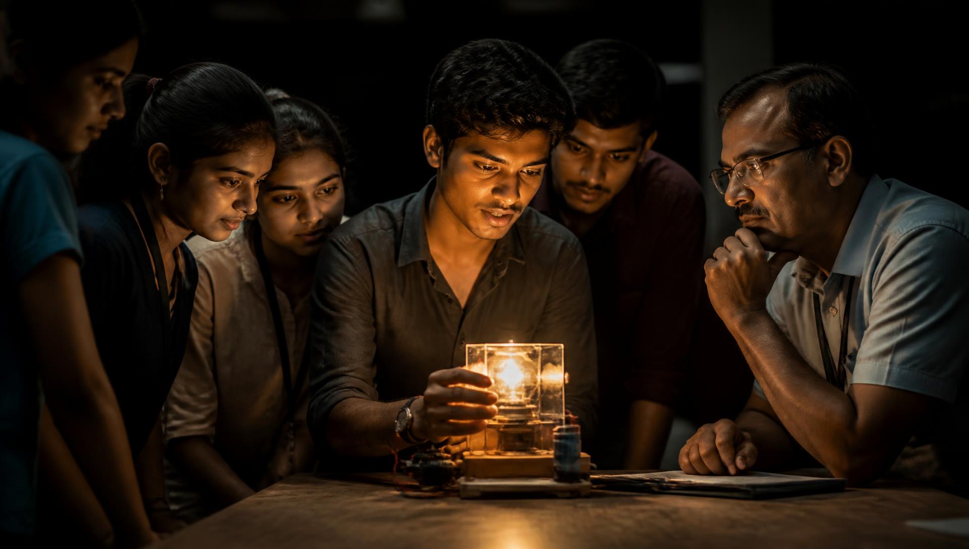Students and a mentor watching a prototype come to life